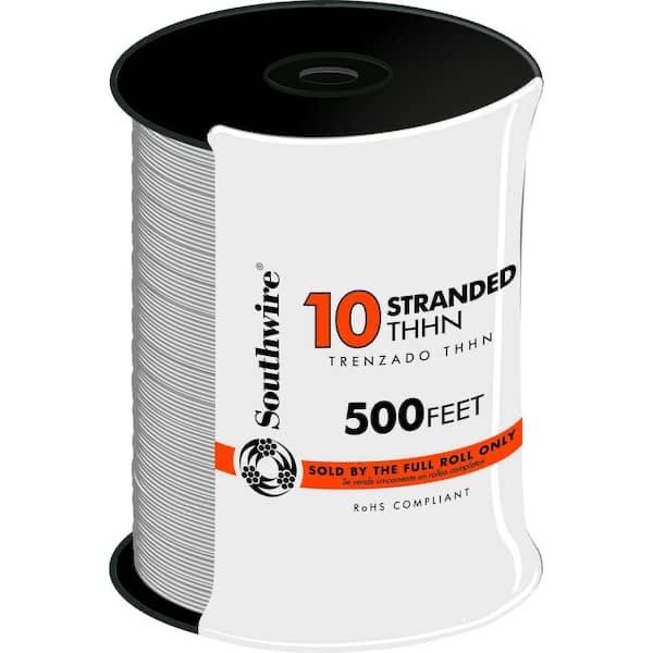Southwire 10 AWG Stranded THHN Electrical Wire - 500 Feet, RoHS Compliant, White