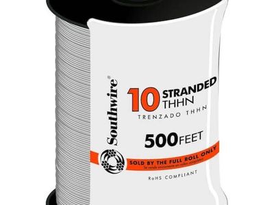 Southwire 10 AWG Stranded THHN Electrical Wire - 500 Feet, RoHS Compliant, White
