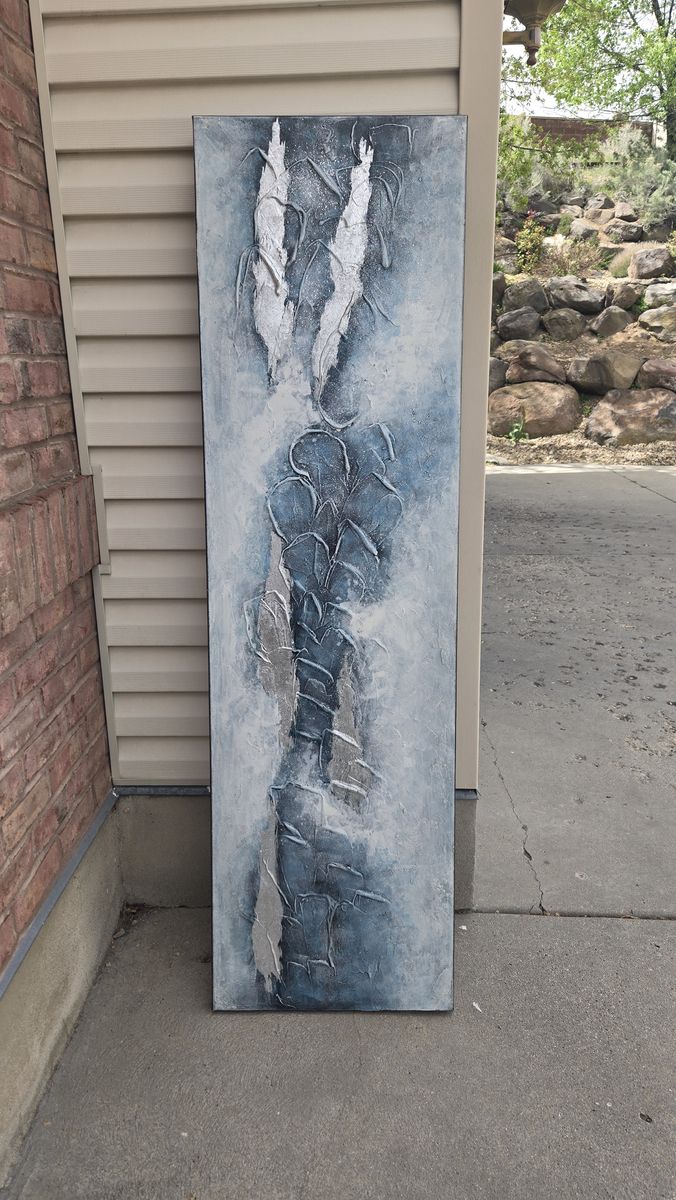 Large Abstract Textured Canvas Art - Blue/Gray Modern Statement Piece