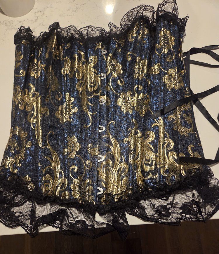 Gorgeous Deep Blue & Gold corset 2XL