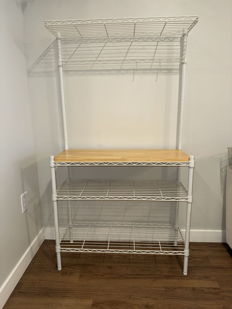 Metal Bakers Rack with Wooden Top