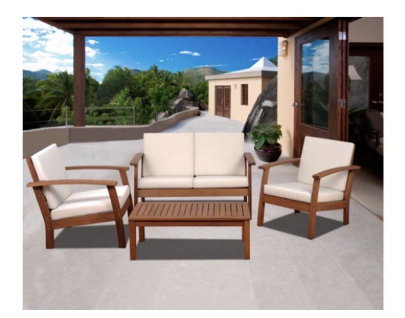Kingsbury Wood Frame Patio Conversation Set w