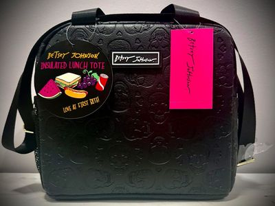 Betsey Johnson Insulated Lunch Tote Bag Black Embossed Skulls “LOVE AT FIRST BITE!” Matching Purse Available (Sold Separately)