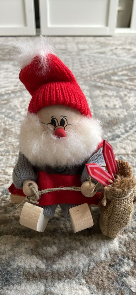Swedish Tomte Ljungstroms Gnome Wood Santa Bench Sack Skis vintage 