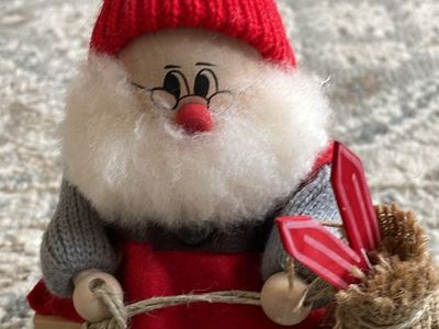 Swedish Tomte Ljungstroms Gnome Wood Santa Bench Sack Skis vintage
