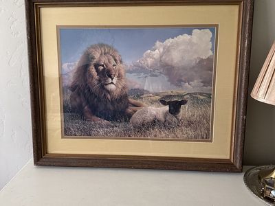Framed Lion and Lamb Print - "The Peaceable Kingdom" Inspired Wall Art