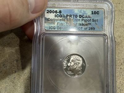 2006-S ICG PR70 DCAM Complete 10 Coin Proof Set - First Day of Issue #007/289 - 10C Dime
