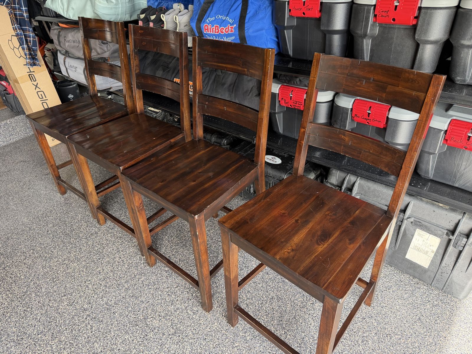 Set of 4 Wood Bar Stools / Counter Height Chairs - Dark Wood Finish