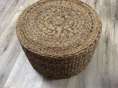 Round Woven Rattan Ottoman/Pouf, Natural Fiber Floor Pillow