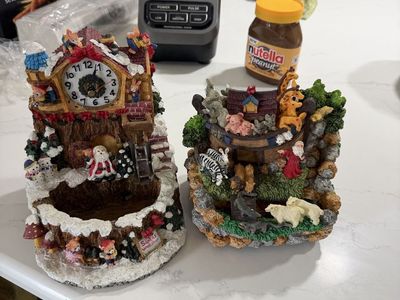 Set of 2 Holiday Collectible Figurines - Santa Clock & Noah's Ark