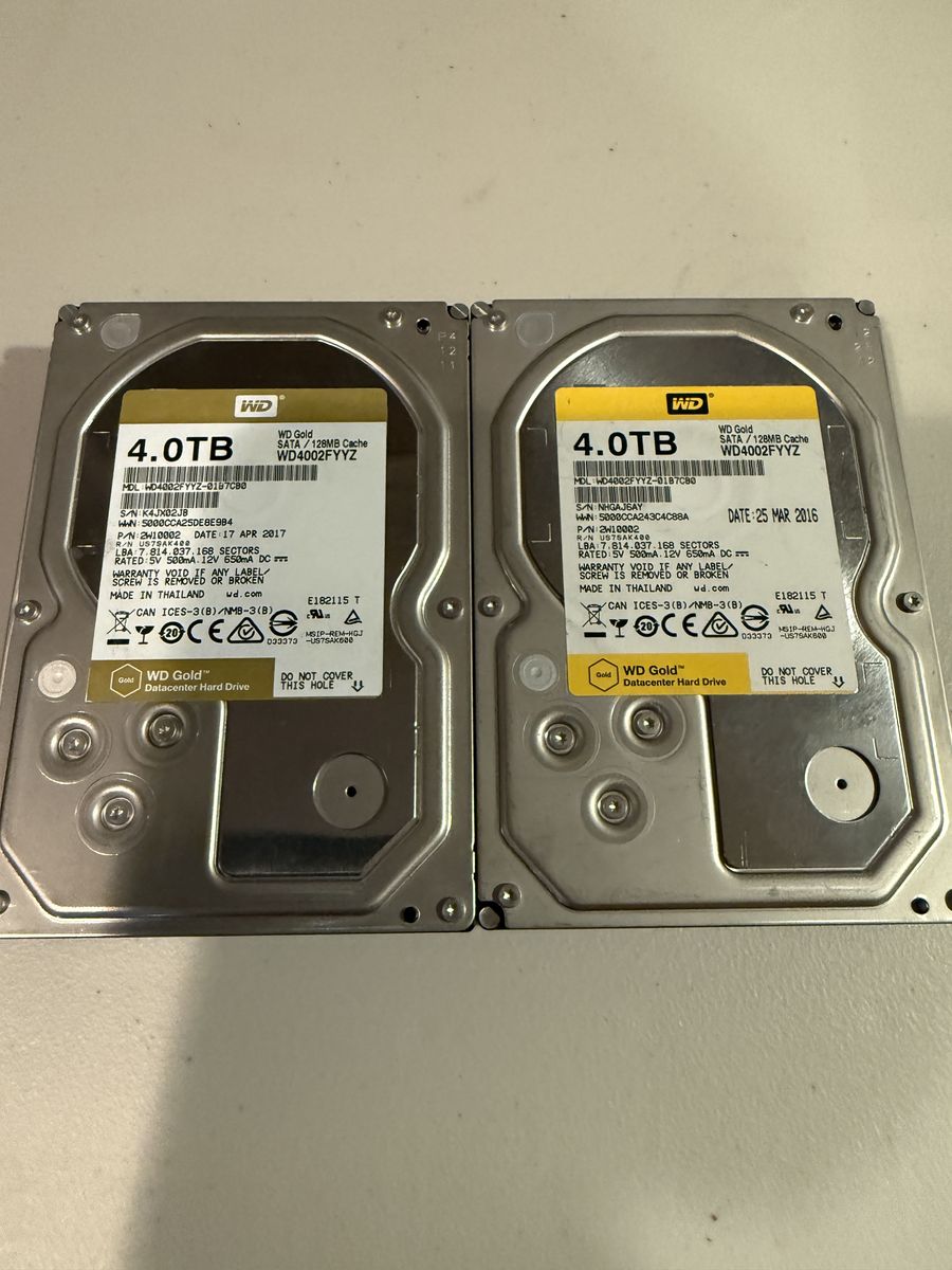 2x WD Gold 4TB Enterprise SATA Hard Drives – Tested 100% Health