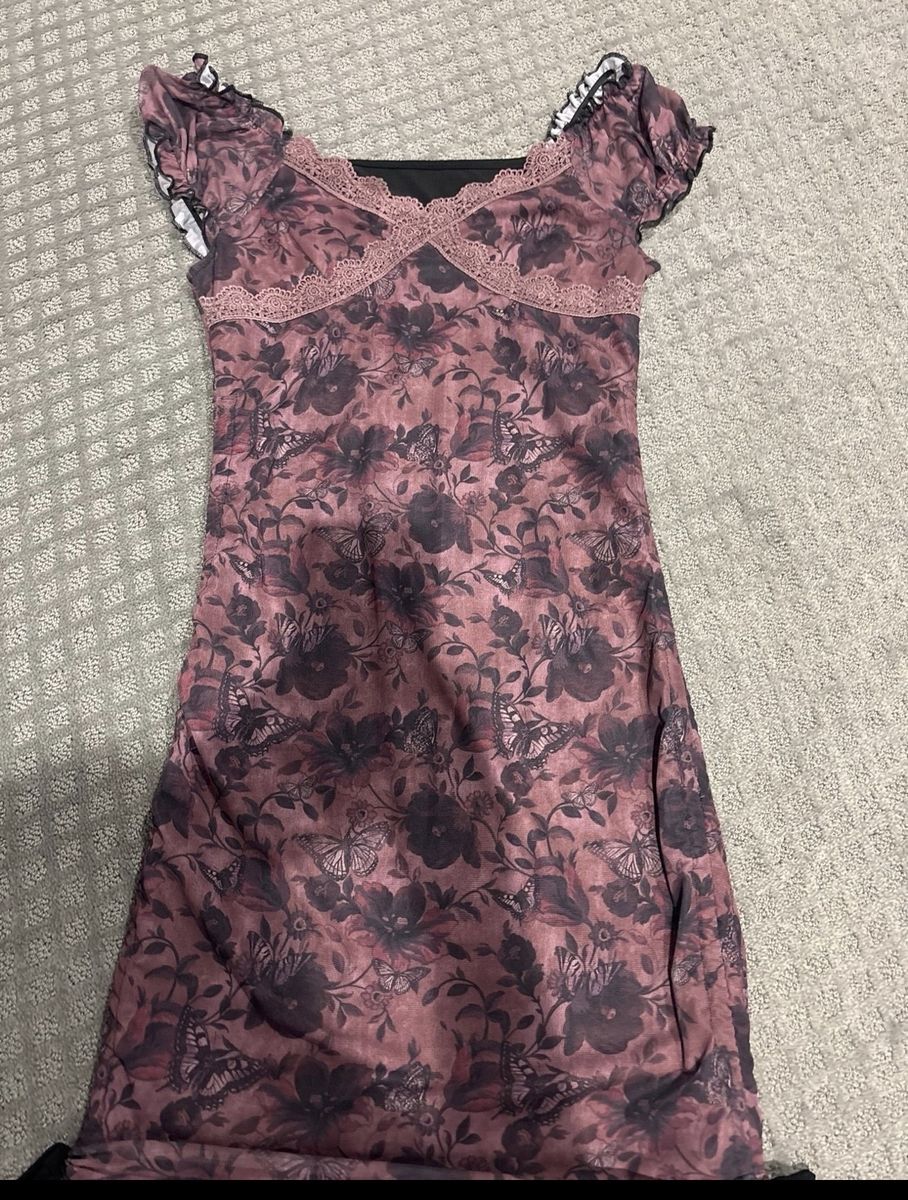 ROMWE Floral Butterfly Print Bodycon Mini Dress Size M
