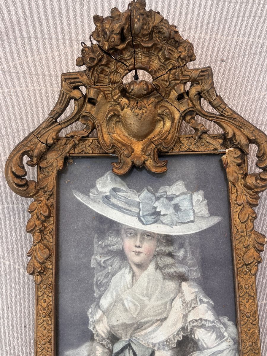 Antique Engraved Framed 18th Century Mirror Georgian Era 33x7 Moll Benwell