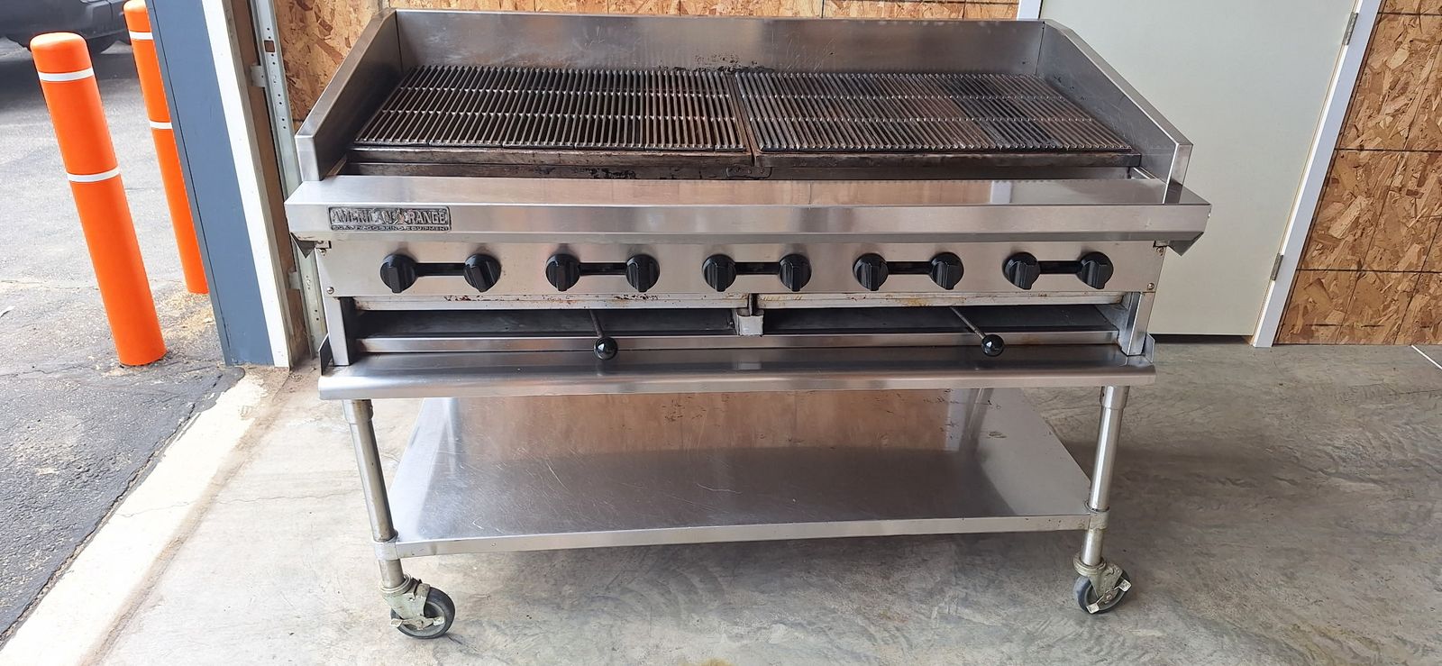 60" American Range 10-Burner Commercial Gas Charbroiler (ADJ-60) + Rolling Stand