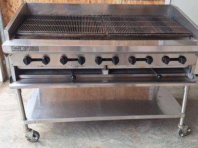 60" American Range 10-Burner Commercial Gas Charbroiler (ADJ-60) + Rolling Stand