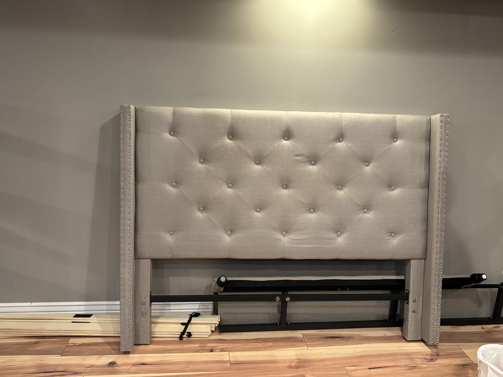 Queen Tufted Upholstered Wingback Bed Frame with Nailhead Trim