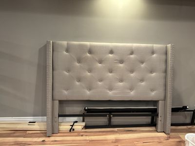 Queen Tufted Upholstered Wingback Bed Frame with Nailhead Trim