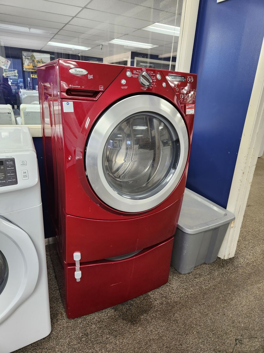 NICE WHIRLPOOL DUET RED FRONTLOAD WASHER W-PEDESTAL!