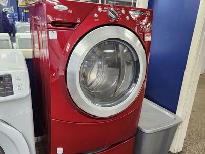 NICE WHIRLPOOL DUET RED FRONTLOAD WASHER W-PEDESTAL!