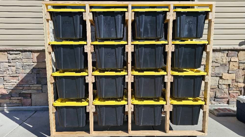 Tinkering Tophers Custom 27 Gallon Tote Storage Racks, Decluttering sale!