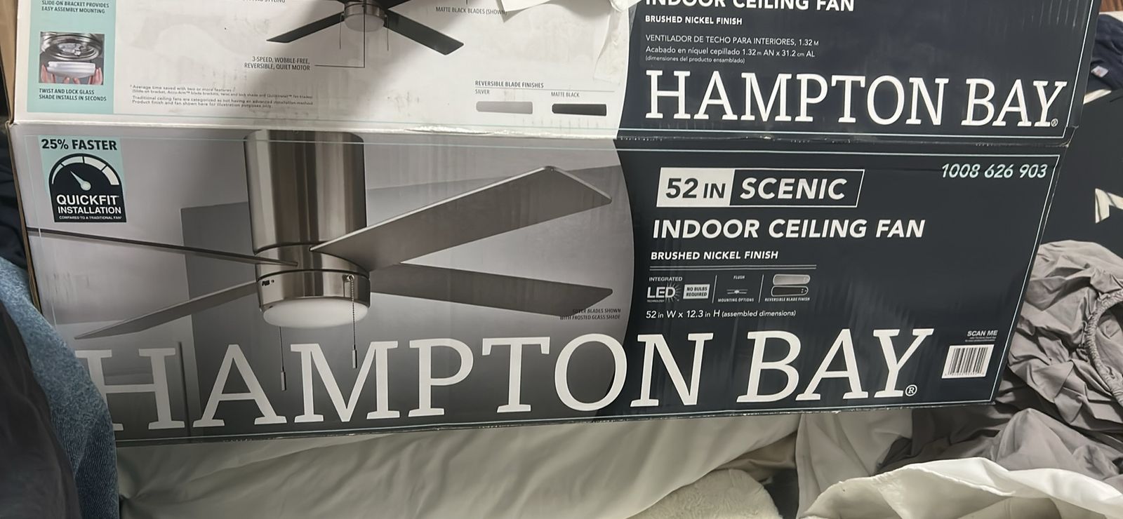 Hampton Bay Scenic 52-inch Indoor Ceiling Fan - Brushed Nickel Finish with LED Light