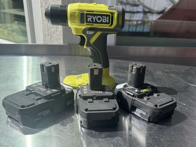 Ryobi 3/8 Drill (new) With 3 Refurbished Batteries