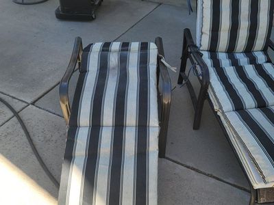 Outdoor Adjustable Chaise Lounge Chair with Striped Cushion - Used, Great for Patio or Deck