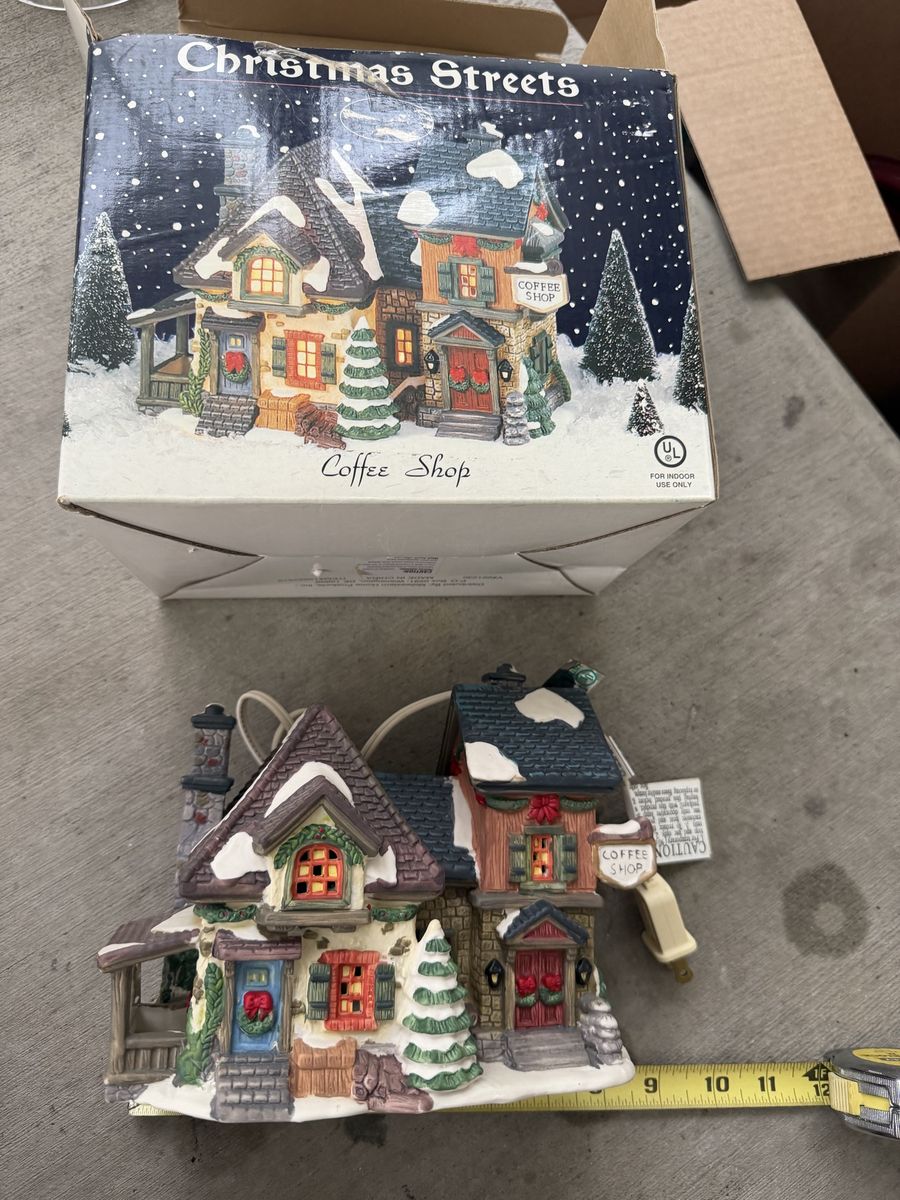 Christmas Streets Coffee Shop Lighted Holiday Village Building with Original Box