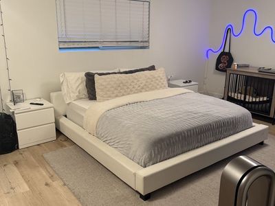 Modern White Upholstered Platform king Bed Frame