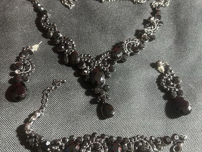 Elegant Black Statement Necklace, Dangle Earrings & Bracelet Set, Rhinestone Jewelry