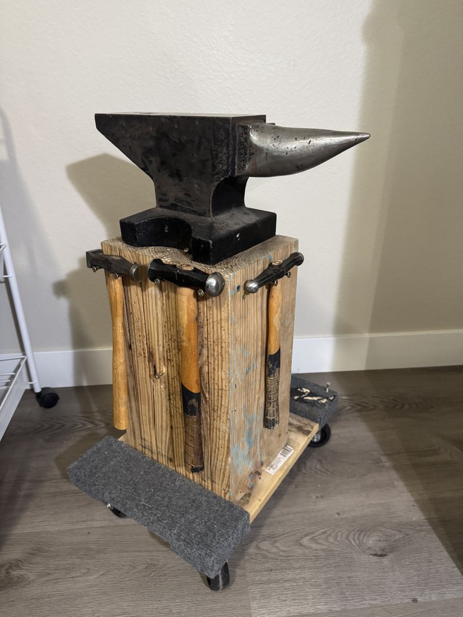 Anvil hammers and rolling stump.