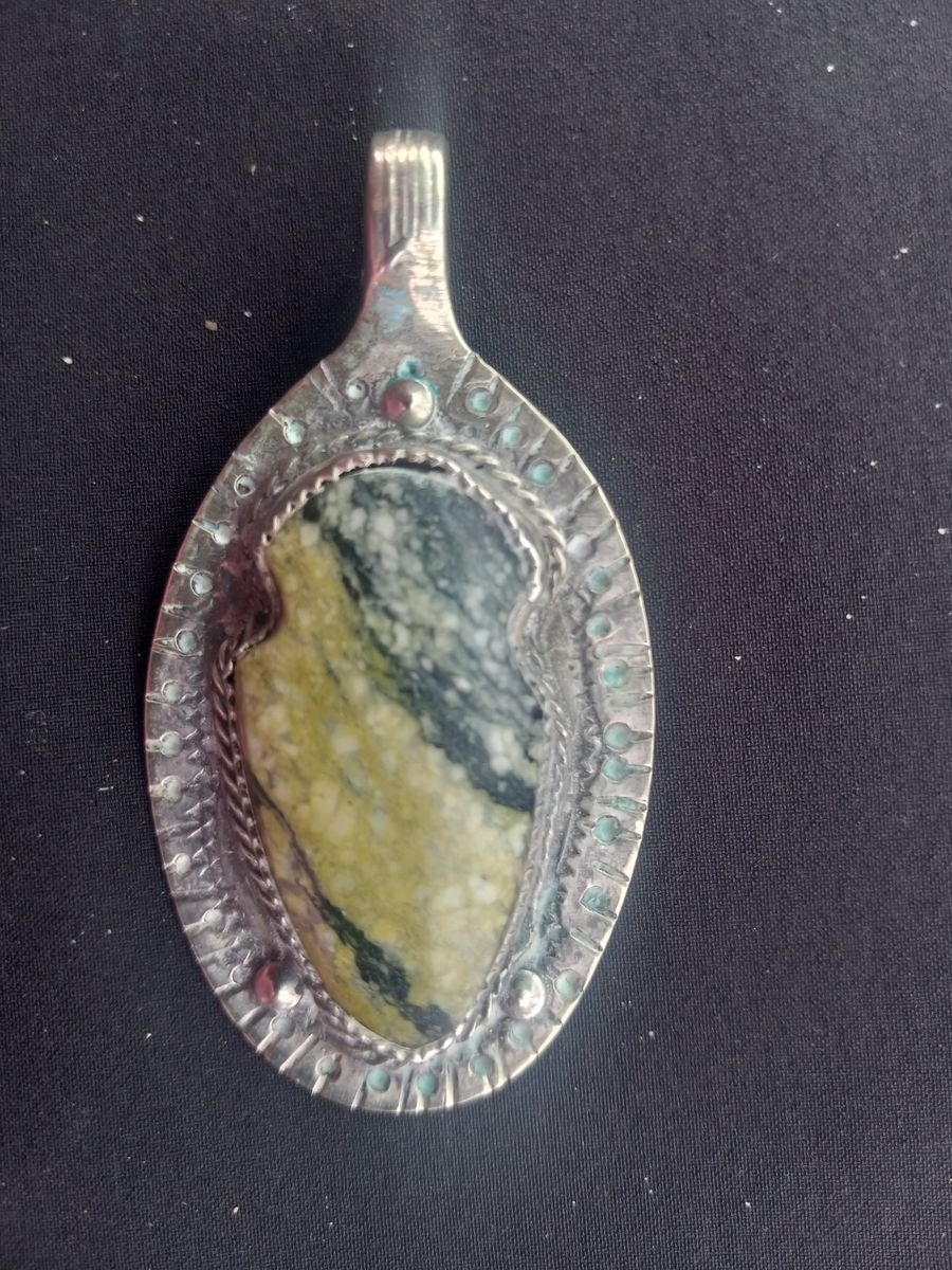 Green Torquiose Pendant with Navajo Silversmith initials