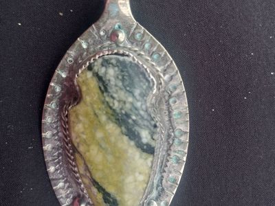 Green Torquiose Pendant with Navajo Silversmith initials