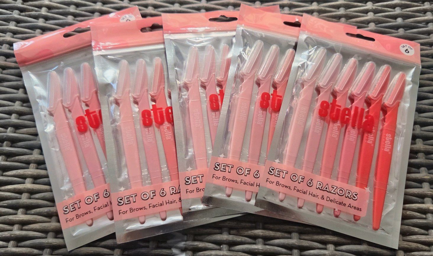 Stella Pink Facial and Eyebrow Razors Bundle of 5 packs- total of 30 razors 