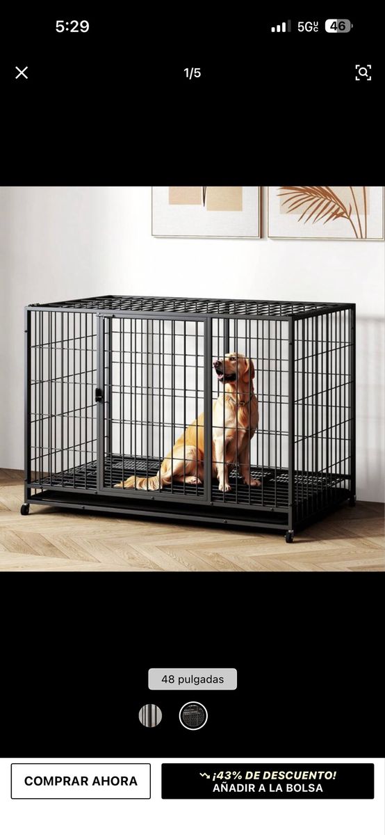 Heavy Duty 48-inch Dog Crate Kennel with Double Doors & Wheels - Black Metal Pet Cage