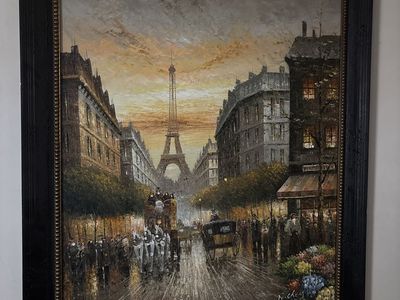 Original Canvas Oil Paris 54” x 43” Painting