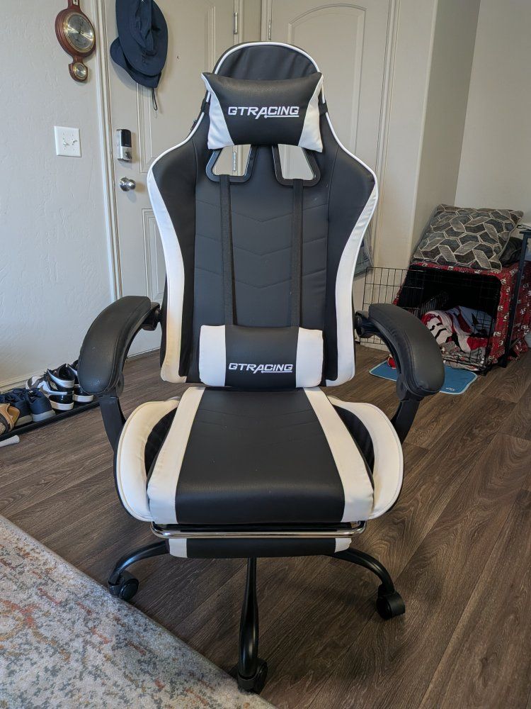 GTRACING Gaming Chair with Footrest, Headrest, and Lumbar Support - Black & White