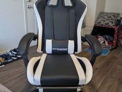 GTRACING Gaming Chair with Footrest, Headrest, and Lumbar Support - Black & White