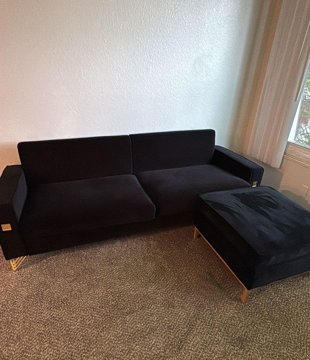 85.63 Black Velvet Sofa + Ottoman