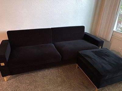 85.63 Black Velvet Sofa + Ottoman
