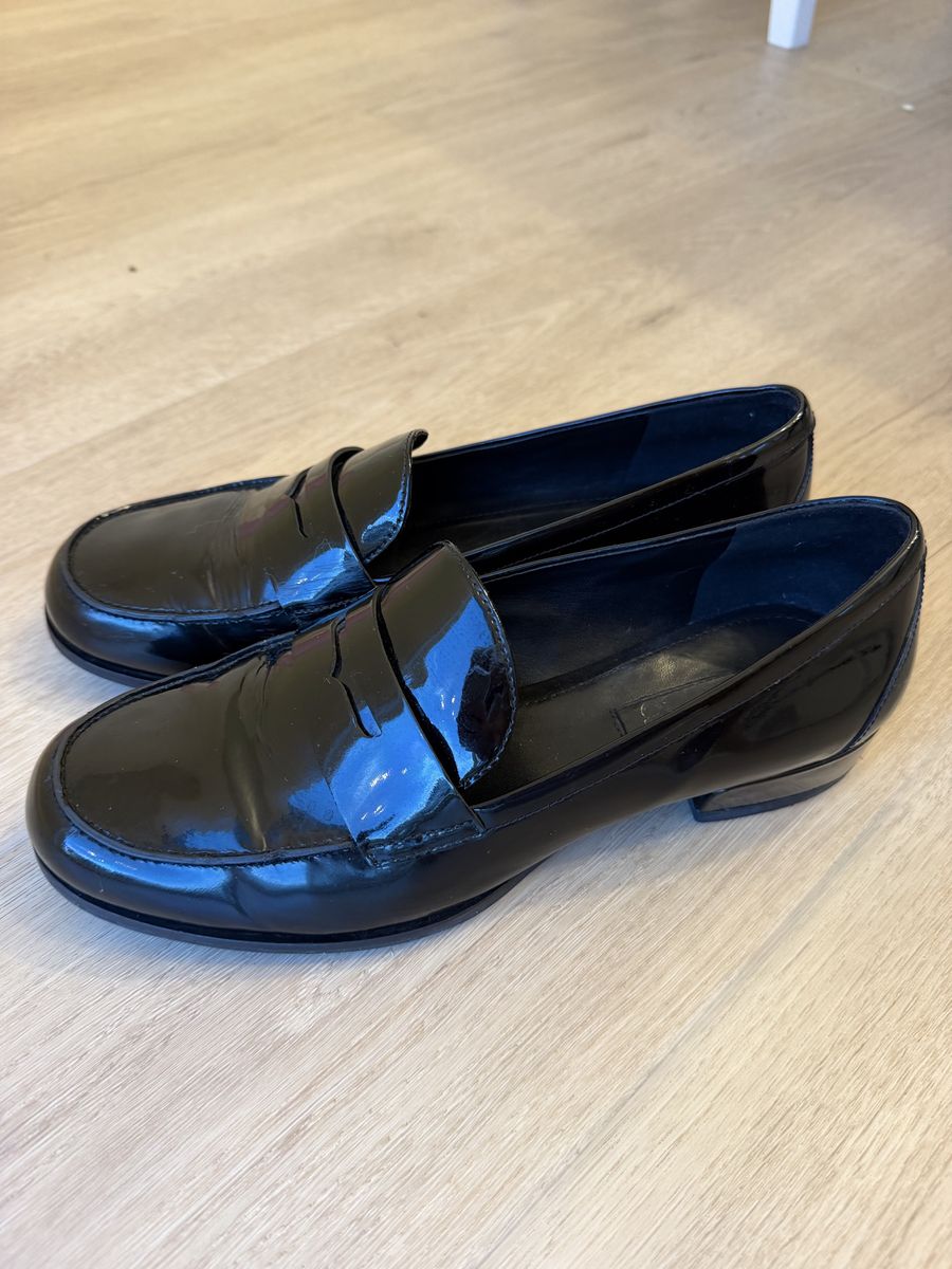 ECCO Black Patent Leather Penny Loafers Size 40