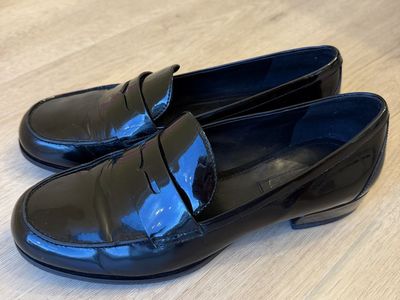 ECCO Black Patent Leather Penny Loafers Size 40