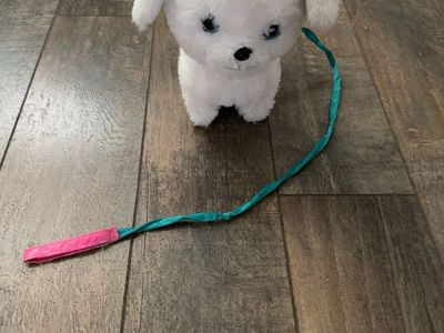 White Puppy Stuffed Animal with Leash - Interactive Plush Dog Toy