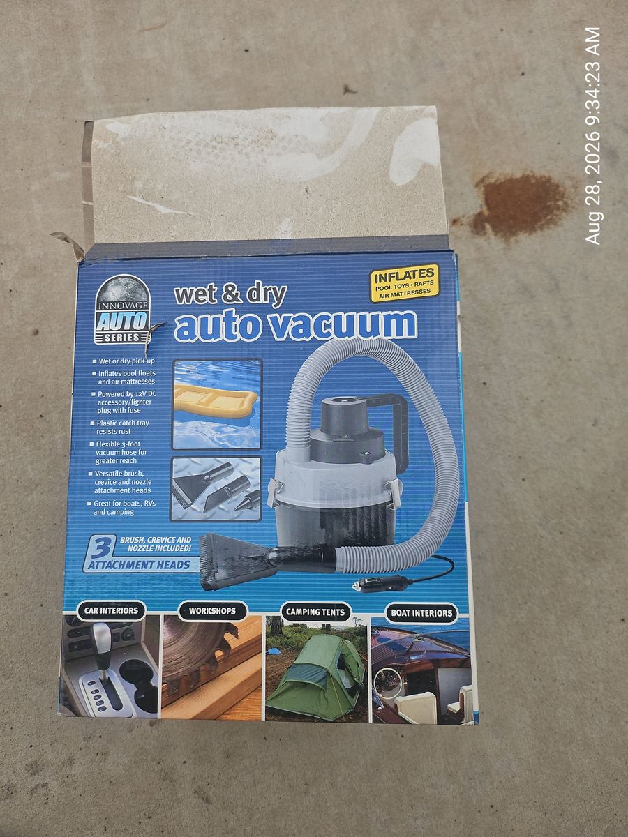 New in Box Innovage Auto Series Wet & Dry Auto Vacuum is a vintage, 12V portable car accessory