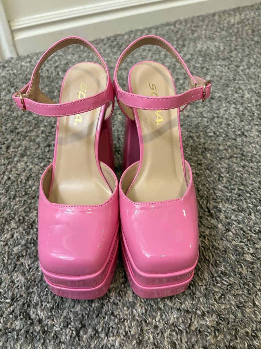 Soda Hot Pink Patent Platform Mary Jane Block Heel Shoes Size 6M Y2K Barbiecore