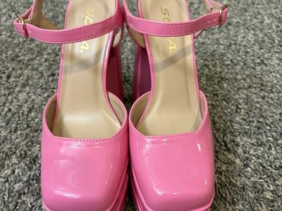 Soda Hot Pink Patent Platform Mary Jane Block Heel Shoes Size 6M Y2K Barbiecore