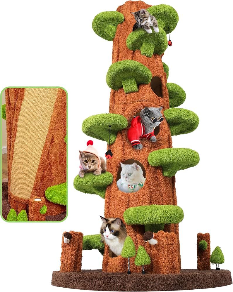 90.5 Inch Luxury Cat Tree with Scratching Post, Tall Cat Tree Tower with Sisal Scratching Pad