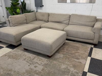 COSTCO RAYLIN FABRIC SECTIONAL W/ OTTOMAN, BEIGE!!