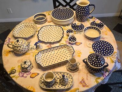 Polish Pottery Blue Star Pattern Dinnerware and Serveware- Pick up only