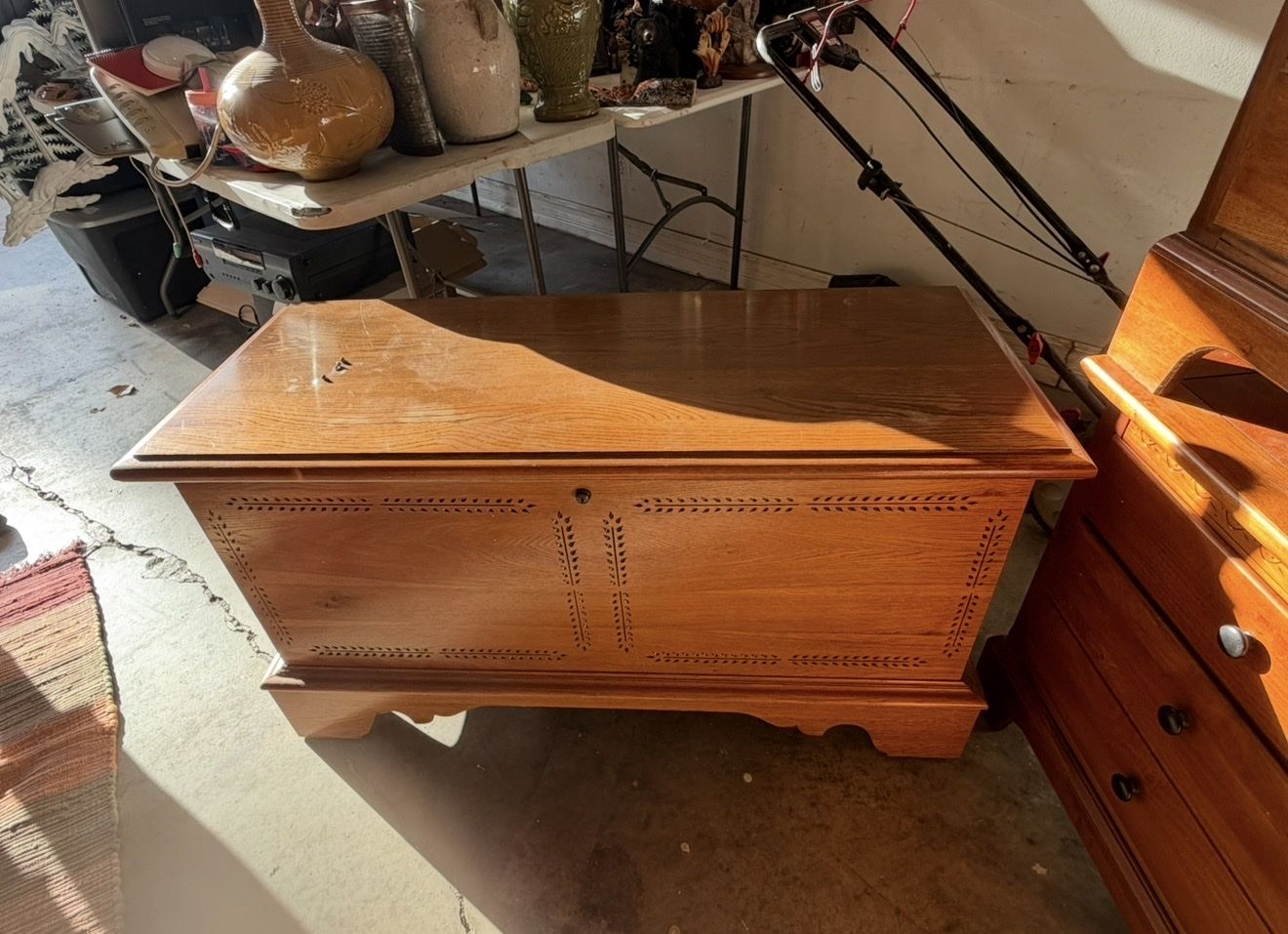 Vintage Lane Cedar Hope Chest Wooden Storage Trunk with Carved Front Details